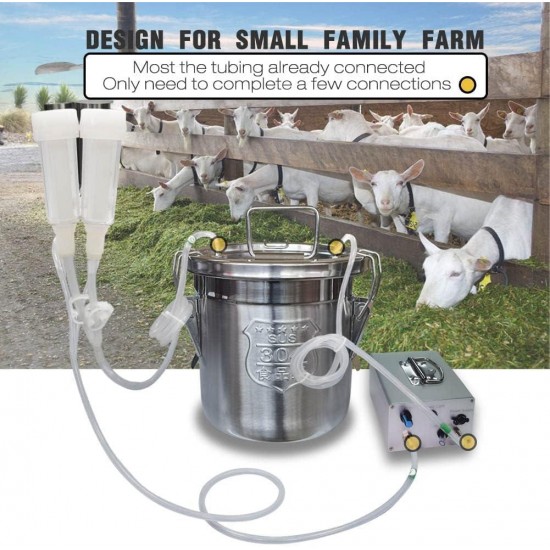 6L Goat Milking Machine, Portable Plug-in Speed Adjustable Pulsating Vacuum Pump, Food Grade 304 Stainless Steel Milk Bucket with Auto Stop Check Valve Goat Milker Machine (Classic Model)