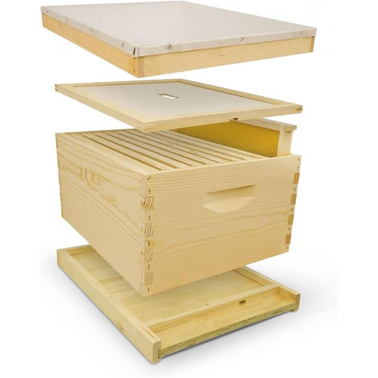 Unassembled Complete Bee Hive Box with Foundation, Langstroth 10 Frame 9 5/8 Hive Body, All Beekeeping Levels, Assembly Required