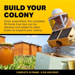 Unassembled Complete Bee Hive Box with Foundation, Langstroth 10 Frame 9 5/8 Hive Body, All Beekeeping Levels, Assembly Required