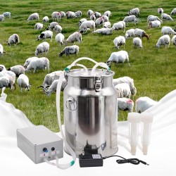 10L Goat Milking Machine Adjustable Pulsation Vacuum Electric Milker, Automatic Pulsating Vacuum Pump Livestock Milking Supplies with Stainless Bucket
