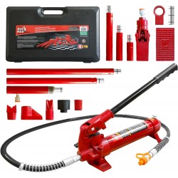 4 Ton Porta Power Kit, 17-Pcs Hydraulic Ram Auto Body Frame Repair Kit With Blow Mold Carrying Storage Case, 8000 Lbs Capacity,Red, T70401S Torin