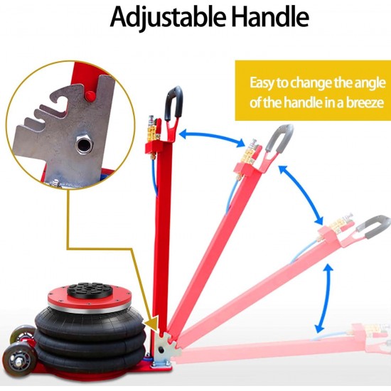 3 Ton/6600 lbs Triple Bag Air Jack Air Jacks for Cars with Adjustable Long Handle Heavy-Duty Triple Bag Air Jack，3-5S Fast Lifting，with Gloves(Red)