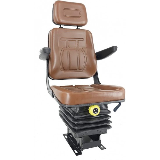 Universal Forklift Seat for Garden Lawn Mower, Komatsu Style Folding Seat Suspension Seat with Armrest and Spring Suspention Base for Mini Digger Forklift Excavator & Skid Loader, Brown