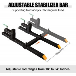 Pallet Forks 60 1500Lbs Max, Clamp On Tractor Bucket with Adjustable Stabilizer Bar, Fork Loader Attachment for Agriculture and Farm