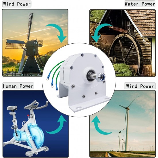 12000W 12V 24V 48V 3 Phase Gearless Permanent Magnet AC Alternators for Wind Water Turbine Diesel Engine for Wind Turbine Water Turbine(White,with Base)