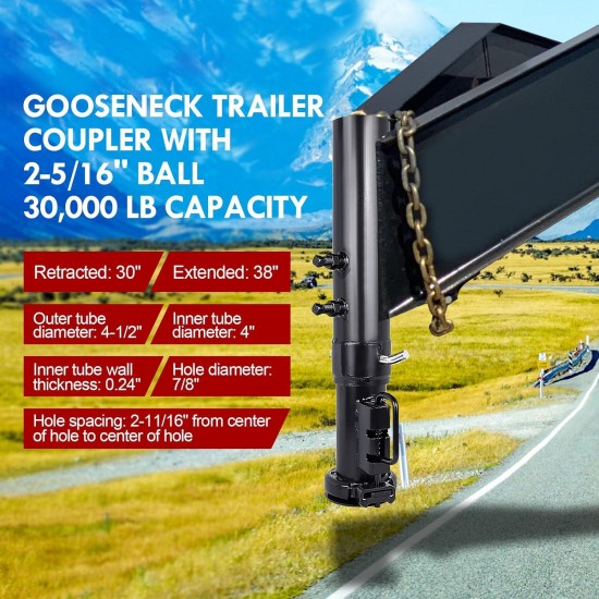 gooseneck couplerGooseneck Trailer Coupler Round - 2-5/16 Ball Capcacity 30000lbs 8 Adjustment Black with Load Pin