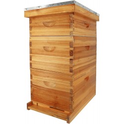 10-Frame Bee Hive Complete Beehive Kit Beeswax Coated Beehive Include Frames and Foundation Sheets for All Beekeeping Levels (2 Deep & 1 Medium Bee Boxes)
