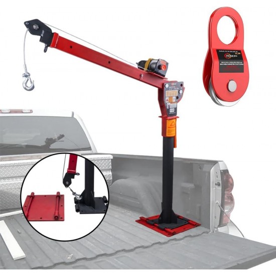 Receiver Hitch Mounted Crane New 1100lb Folding Dismountable Truck-Mounted Crane, with Electric Winch 3500 lb 12V, Painted Steel Pickup Truck Jib Cranes