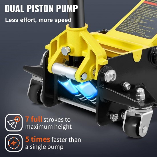 3 Ton Low Profile , Aluminum and Steel Racing Floor Jack with Dual Pistons Quick Lift Pump for Sport Utility Vehicle, Lifting Range 3-6/11-19-11/16, yellow,black