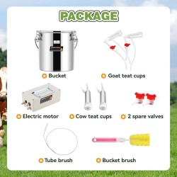 2 in 1 7L Goat Milking Machine, Electric Vacuum Pulsation Milker, Handheld Portable Milking Machine for Cows with 4 Teat Cups (for Goat Cow Battery)