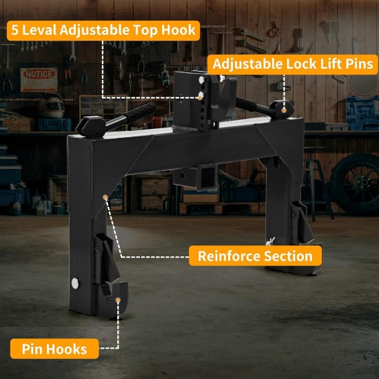 3 Point Quick Hitch fits Cat 1 & 2 Tractors 3-Pt Attachments with 2 Receiver Hitch 3000 LB Lifting Capacity