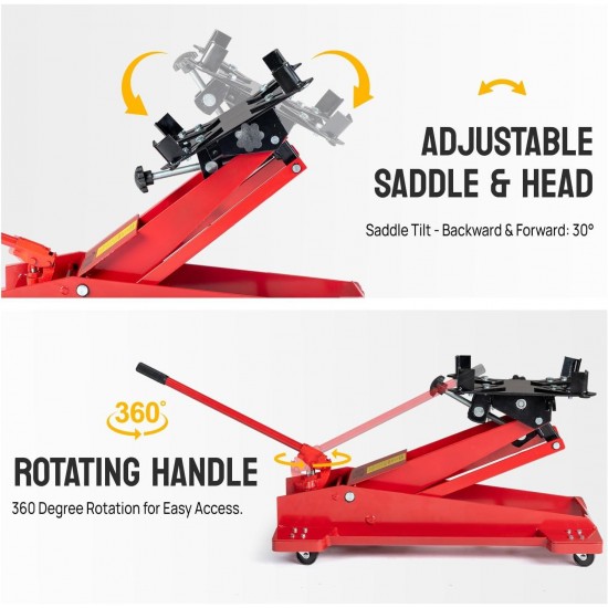 Hydraulic Transmission Service/Floor Jack Lift 1/2 Ton (1,000 lb) Capacity, Low Profile Roll-Under Floor Trolley, Automotive Shop Tool Hoist Lift Lifting Jack, Red