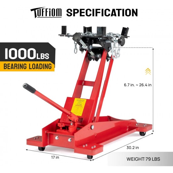 Hydraulic Transmission Service/Floor Jack Lift 1/2 Ton (1,000 lb) Capacity, Low Profile Roll-Under Floor Trolley, Automotive Shop Tool Hoist Lift Lifting Jack, Red