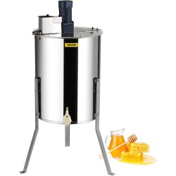 Electric Honey Extractor, 4/8 Frame Stainless Steel Beekeeping Extraction, Honeycomb Drum Spinner with Transparent Lid, Apiary Centrifuge Equipment with Height Adjustable Stand, Silver