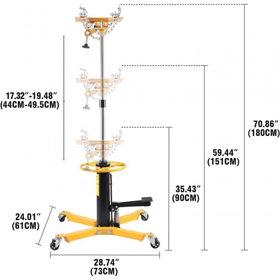 Transmission Jack, 2 Stage 1100lbs Telescopic Capacity Hydraulic Jack with Pedal 360° Swivel Wheel Lift Hoist Adjustable Height, Garage/Shop Lift Hoist, Yellow