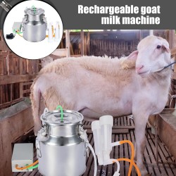 14L Goat Milking Machine, Portable Plug-in Speed Adjustable Pulsating Vacuum Pump, Food Grade 304 Stainless Steel Milk Bucket with Auto Stop Check Valve Goat Milker Machine