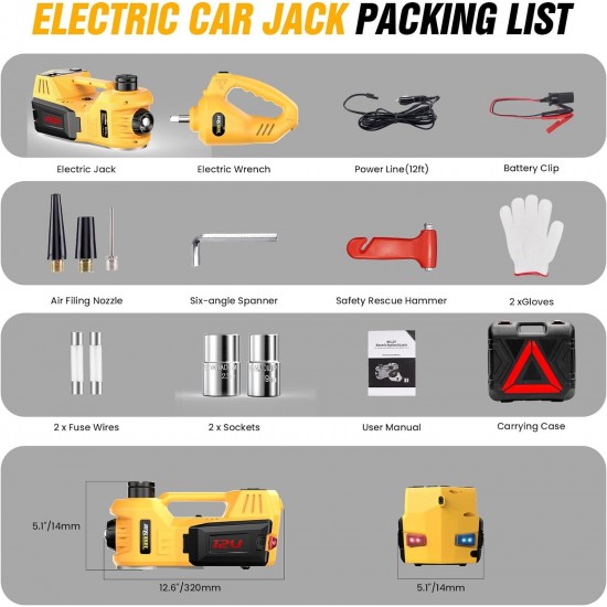 ‎TaskStar Electric Car Jack Kit,5 Ton 12V Car Jack Hydraulic with Electric Impact Wrench and Tire Inflator Pump,Portable Car Jack Kit for SUV MPV Sedan Truck Change Tires Garage Repair