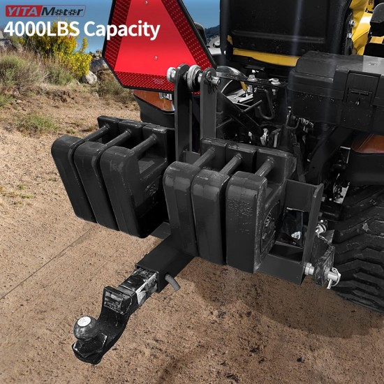 3 Point Hitch Receiver for Category 1, 2 Receiver Tractor Drawbar Attachments with Suitcase Weight Brackets