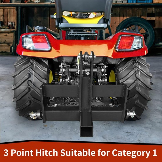 3 Point Hitch Receiver for Category 1, 2 Receiver Tractor Drawbar Attachments with Suitcase Weight Brackets