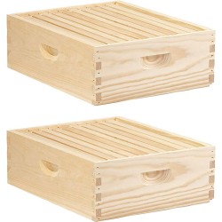 10 Frame Medium Honey Super Beehive Brood Body Wood Box (2 Pack)