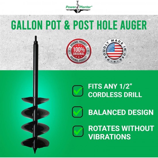 Auger Drill Bit Extension 7 x 28 with 1/2 Non-Slip Hex Drive — Garden Auger for Planting Gallon Potted Plants and Post Holes — Garden Digging Tool for Dirt, Sand, Soil & Clay