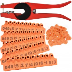 1000 Sets Numbered Plastic Livestock Ear Tags for Cattle Pigs Calf Goat Hogs Animal Identification TPU Earring Tagger with 1 pcs Pliers Applicator, Orange