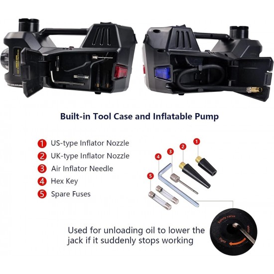 Electric Car Jack Kit 5 Ton 12V Electric Car Jack with Built-in Inflatable Pump Electric Jack for Car SUV Car Emergency Repair Kit