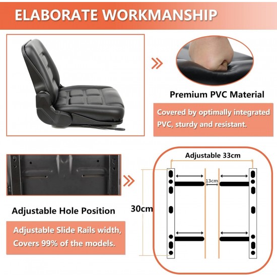 Universal Fold Down Forklift Seat with Adjustable Angle Back,Micro Switch and Slide,for Tractor,Excavator Skid Loader Backhoe Dozer Telehandler ZTR‘s Equipment Construction