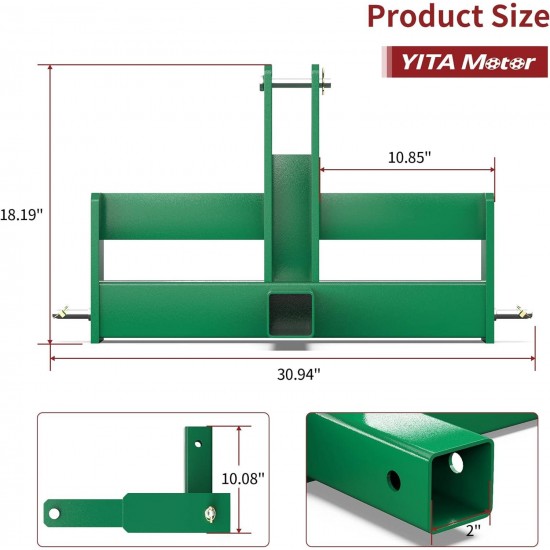 3 Point Hitch Receiver Tractor Drawbar Attachment 3-Pt with Suitcase Weight Brackets for CAT 1