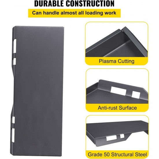 1/2 Skid Steer, Universal Quick Attach Mount Plate Compatible with Buckets, Plows, Forks and Tractors, Black