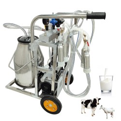 25L Electric Milking Machine Piston Cow and Goat Milker Machine with Regulator Stainless Steel Bucket 3 PCS Cleaning Brush 1440 RPM for Cows and Sheep Miking 110V