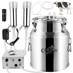 14L Cow Milking Machine, Portable Pulsation Vacuum Pump Electric Cow Milker, with Stainless Steel Milk Bucket & Auto Stop Check Valve （Upgrade Model）