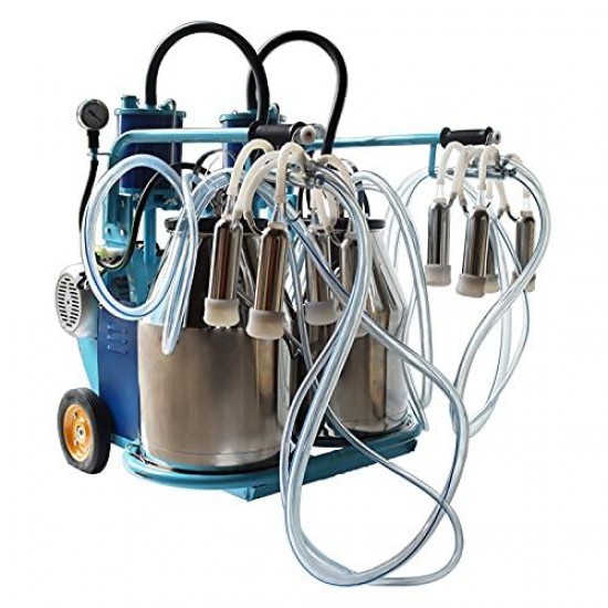 50L Electric Milking Machine 110V Milking Equipment Bucket Milker 20-24 Cows/H Capacity with Double Piston and Double Stainless Steel Buckets for Cows 1440 RPM