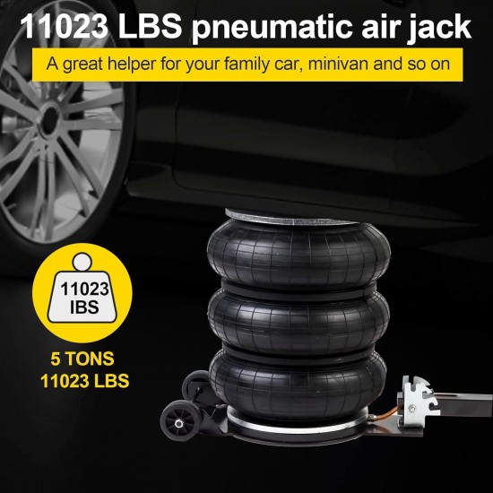 Triple Bag Air Jack 5 Ton, Pneumatic Car Jack Fast Lifting and Adujustable Handle for Car Repair