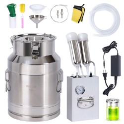 15L Rechargeable Cow Milker Machine Electric Pump Pulsating Portable Battery Powered Cow Milking Machine Automatic Vacuum Pump Adjustable with 304 Stainless Steel Bucket (for Cow)
