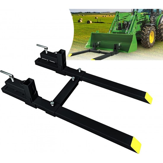 58.86 Clamp on Pallet Forks, 2000lbs Tractor Bucket Forks with Adjustable Stabilizer Bar 18” to 34” W Heavy Duty Pallet Forks for Tractor Loader Bucket or Skid Steer Kubota Tractor