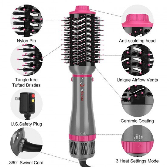 Hair Dryer Brush Set, IG INGLAM 4 in 1 Blowout Brush, Negative Ion Detachable Ha