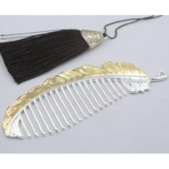 Pure S999 Sterling Silver Comb Fine Woman's Gold Unique Leaf Comb 130mmL Gift