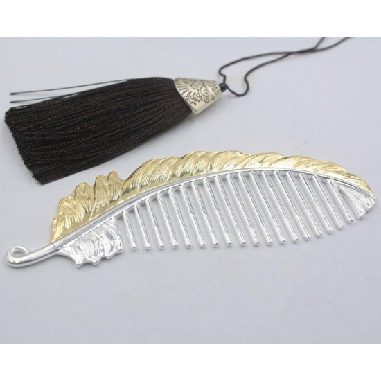 Pure S999 Sterling Silver Comb Fine Woman's Gold Unique Leaf Comb 130mmL Gift