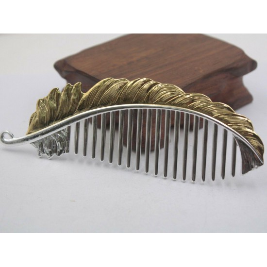 Pure S999 Sterling Silver Comb Fine Woman's Gold Unique Leaf Comb 130mmL Gift