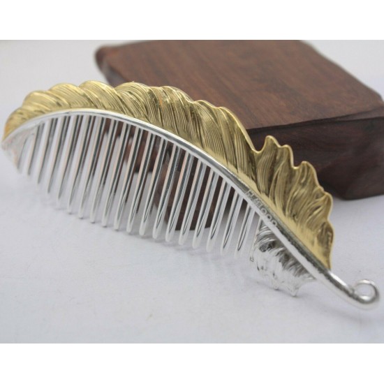 Pure S999 Sterling Silver Comb Fine Woman's Gold Unique Leaf Comb 130mmL Gift