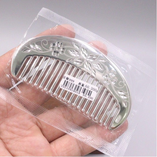 1pcs Pure Silver 999 Hair Comb Real Silver Hair Comb Handle Silver Comb Flower