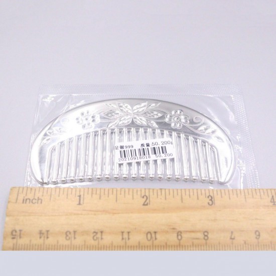 1pcs Pure Silver 999 Hair Comb Real Silver Hair Comb Handle Silver Comb Flower