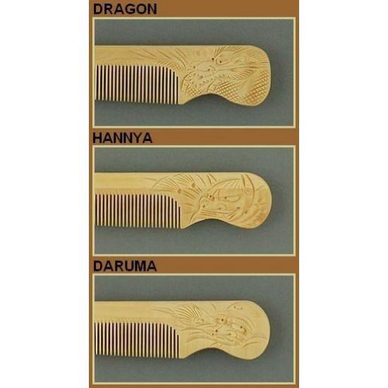 Japanese Satsuma Boxwood Comb with Carving for Men