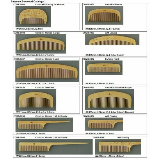 Japanese Satsuma Boxwood Comb with Carving for Men