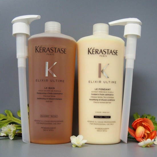 W 2PUMPS -  KERASTASE ELIXIR ULTIME LE BAIN AND LE FONDANT 1000ml / 34oz COMBO