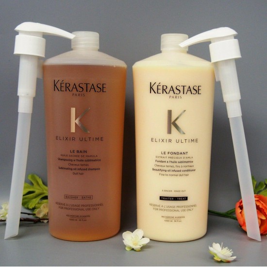 W 2PUMPS -  KERASTASE ELIXIR ULTIME LE BAIN AND LE FONDANT 1000ml / 34oz COMBO