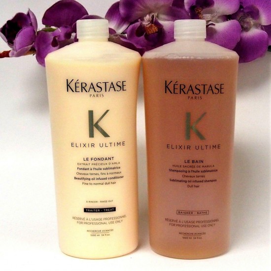 W 2PUMPS -  KERASTASE ELIXIR ULTIME LE BAIN AND LE FONDANT 1000ml / 34oz COMBO