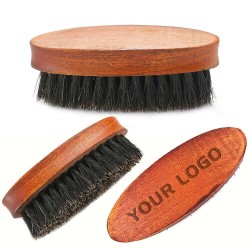 Customize Logo-Red Wood boar bristle beard brush Mini Moustach Brush Pocket Comb