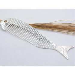 Pure S999 Sterling Silver Comb Fine Woman's Lucky Fish-Shaped Comb Gift 130mmL